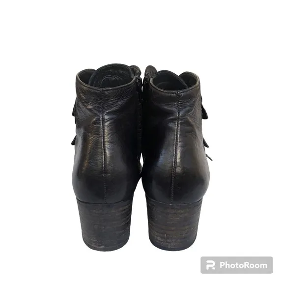 Paul Green Soho Boots Black Studded Buckle Leather Moto Ankle Boots Womens
