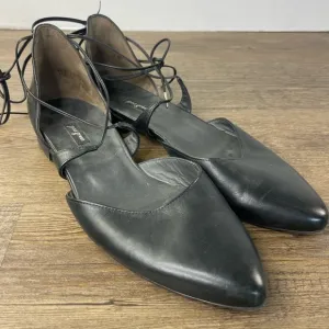 Paul Green Women’s Ballet Lace Up Black Leather Pointed Toe Flats, size 7.5