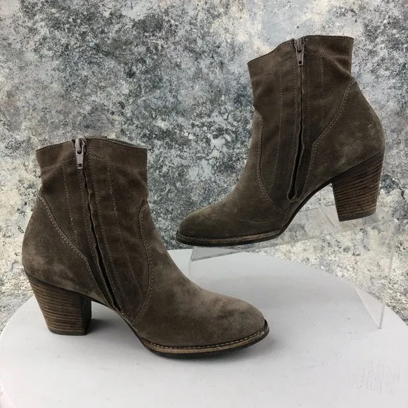 Paul Green Women's UK 6 (US 8.5) Brown Leather Suede Side Zip Ankle Booties