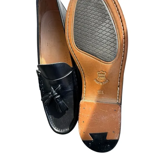 Paul Stuart Men's Black Leather Dress Shoes Loafers Tassel Italy 10.5