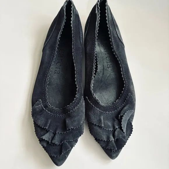 Pedro Garcia Albany Slip On Suede Leather Pointed Toe Ballet Flats Grey Sz 38/8