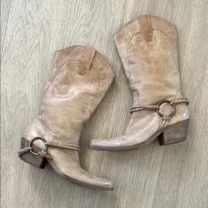 Penny Loves Kenny Lariat Women's Western Distressed Tan Leather Boots Size 6