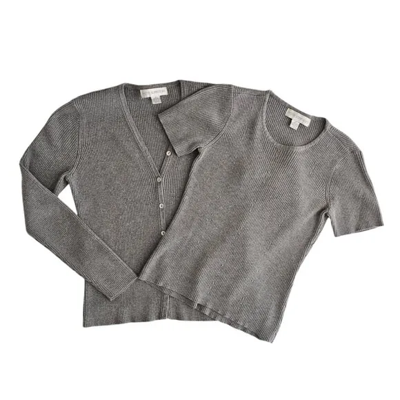 Petite Sophisticate Ribbed Cardigan &amp; Top Set | EUC | SP | Gray