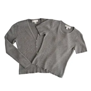 Petite Sophisticate Ribbed Cardigan &amp; Top Set | EUC | SP | Gray