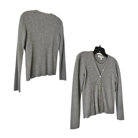 Petite Sophisticate Ribbed Cardigan &amp; Top Set | EUC | SP | Gray