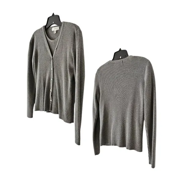 Petite Sophisticate Ribbed Cardigan &amp; Top Set | EUC | SP | Gray