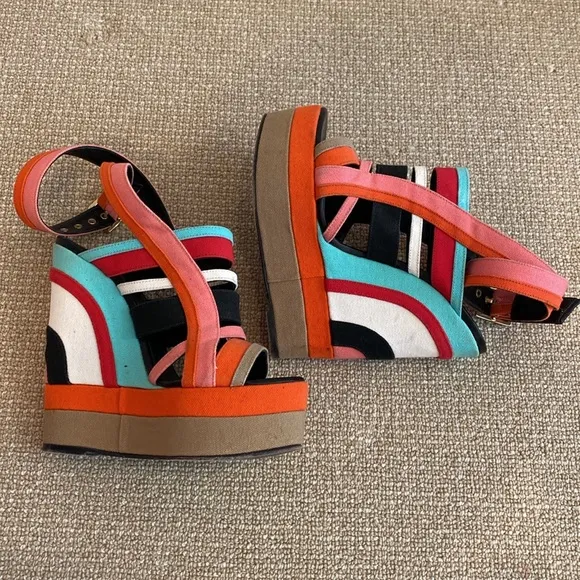 Pierre Hardy Canvas Colorblock Slingback Sandals Wedges