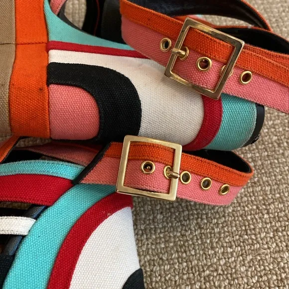 Pierre Hardy Canvas Colorblock Slingback Sandals Wedges
