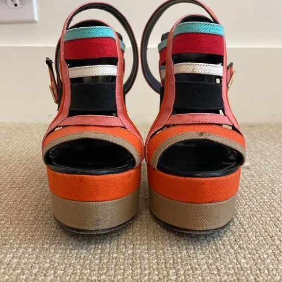 Pierre Hardy Canvas Colorblock Slingback Sandals Wedges