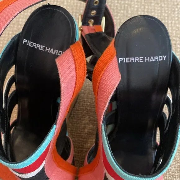 Pierre Hardy Canvas Colorblock Slingback Sandals Wedges