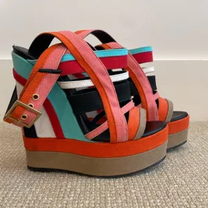 Pierre Hardy Canvas Colorblock Slingback Sandals Wedges