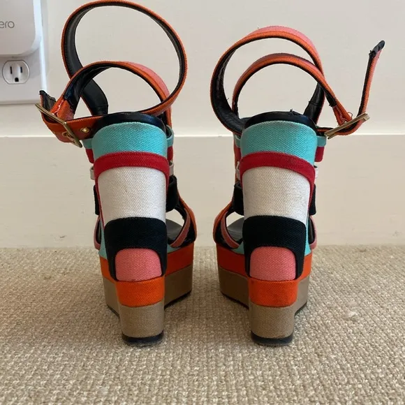 Pierre Hardy Canvas Colorblock Slingback Sandals Wedges