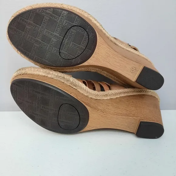 Pikolinos Gomera Brown and Tan Leather Wedge Sandals size 41