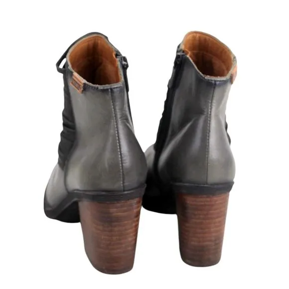Pikolinos GRAY GENUINE LEATHER MID HEEL ROUND TOE ZIP SIDE ANKLE BOOTS Size 36