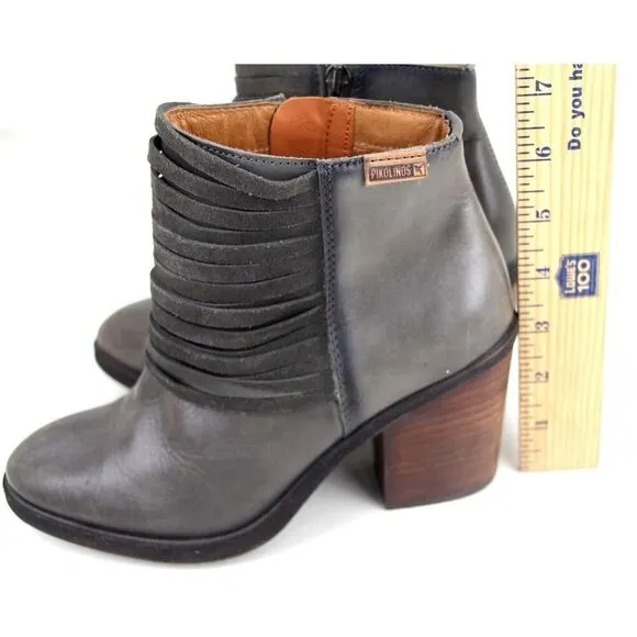Pikolinos GRAY GENUINE LEATHER MID HEEL ROUND TOE ZIP SIDE ANKLE BOOTS Size 36