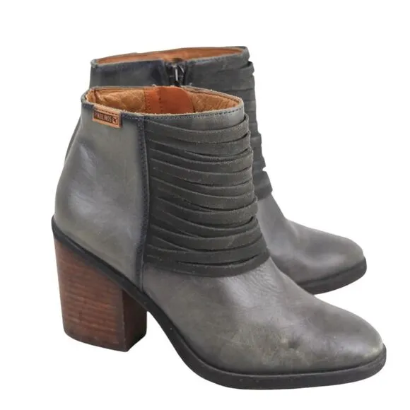 Pikolinos GRAY GENUINE LEATHER MID HEEL ROUND TOE ZIP SIDE ANKLE BOOTS Size 36