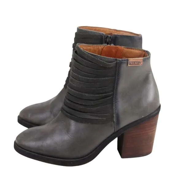 Pikolinos GRAY GENUINE LEATHER MID HEEL ROUND TOE ZIP SIDE ANKLE BOOTS Size 36