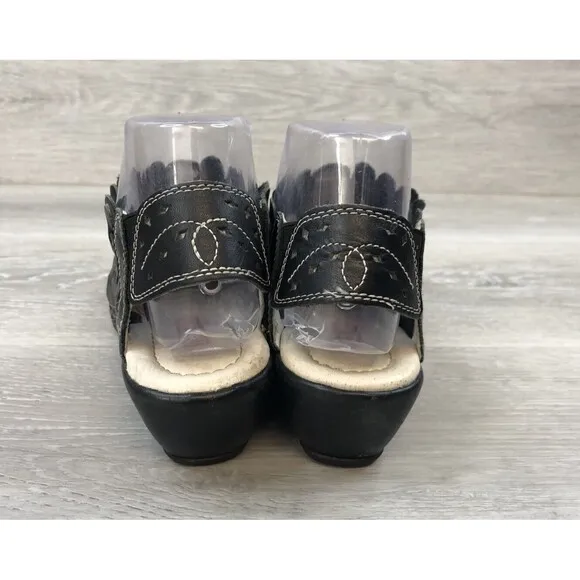 Pikolinos Women Romana Sandal  Woven Slingback Wedge Black Leather Shoes 7.5