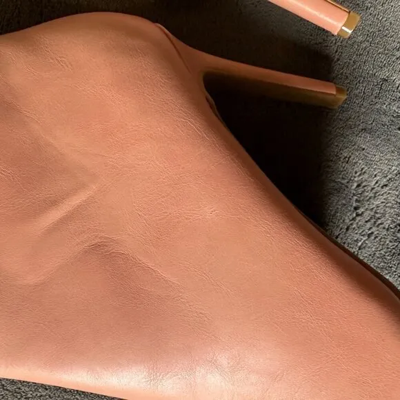 Pink Square Toe Calf Side-Zip Knee High Boots with Stiletto Heel