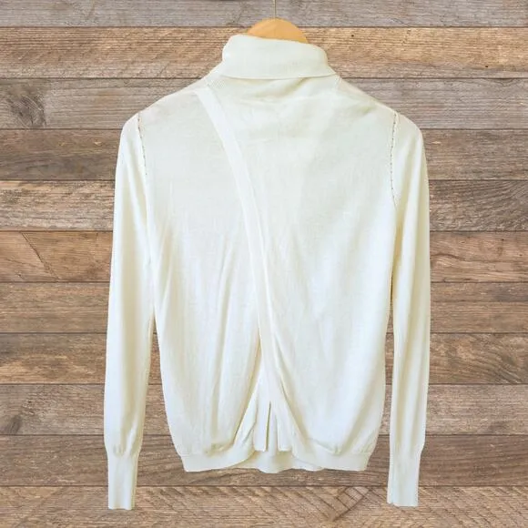 PINKO Erteria Turtleneck Sweater in Ivory Size XS Split Back Polo Neck