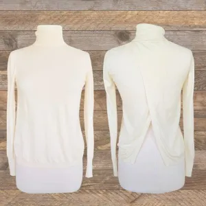 PINKO Erteria Turtleneck Sweater in Ivory Size XS Split Back Polo Neck