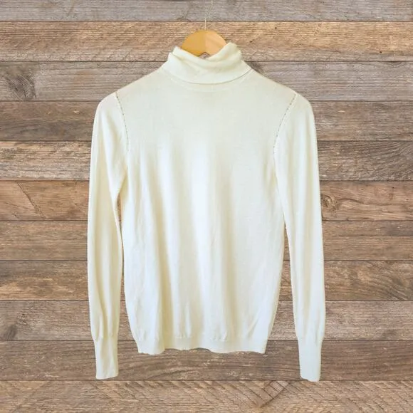 PINKO Erteria Turtleneck Sweater in Ivory Size XS Split Back Polo Neck