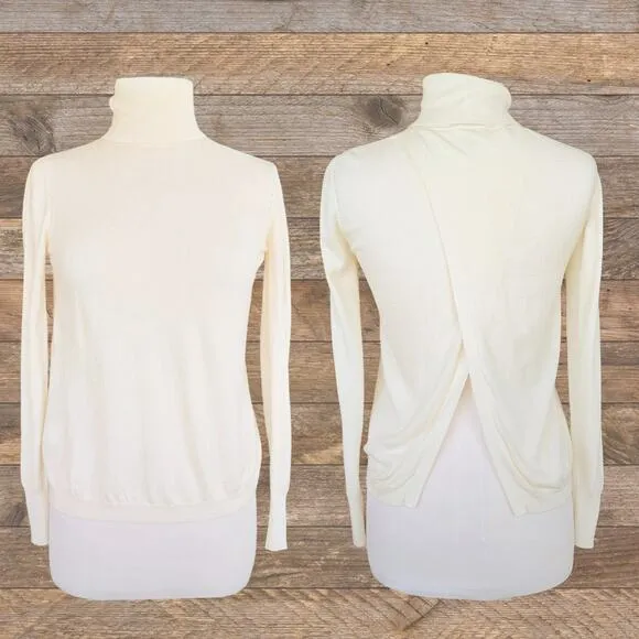 PINKO Erteria Turtleneck Sweater in Ivory Size XS Split Back Polo Neck