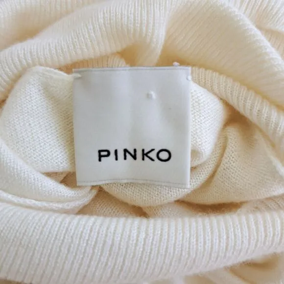 PINKO Erteria Turtleneck Sweater in Ivory Size XS Split Back Polo Neck