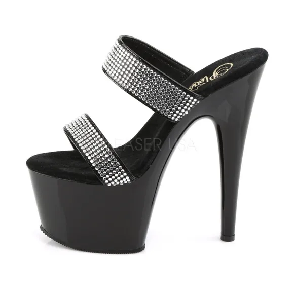 Platform Rhinestone Slide On High Heel Shoes