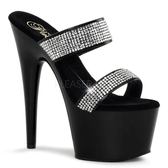 Platform Rhinestone Slide On High Heel Shoes