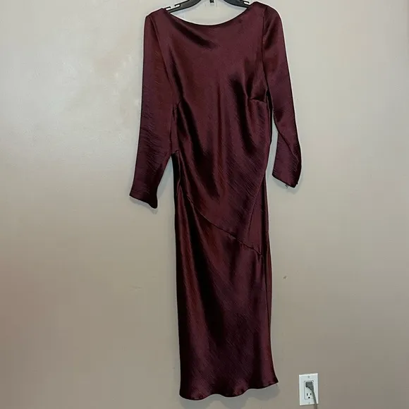 Plum Slip Midi Dress with Long Sleeves Size 14