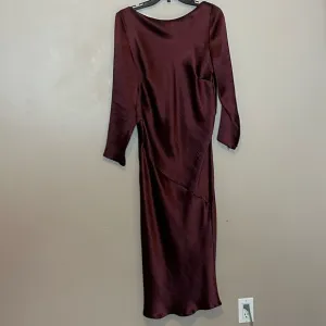 Plum Slip Midi Dress with Long Sleeves Size 14