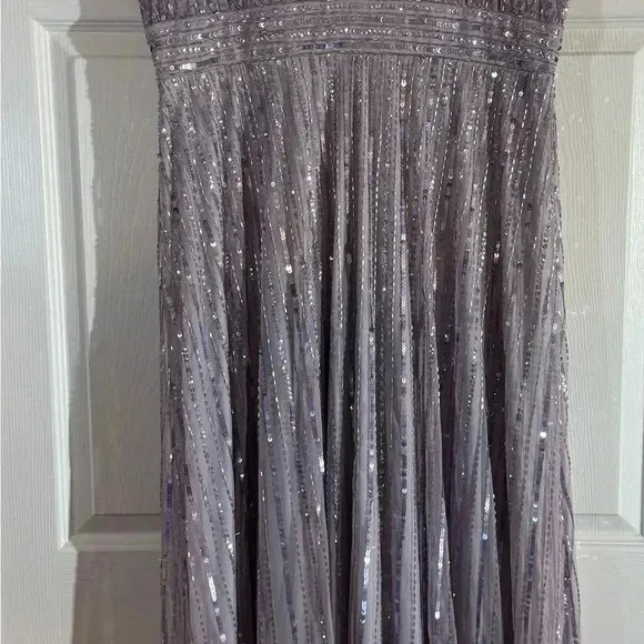 Plunging Neckline Bell Sleeve Sequin Embellished A-line Dress by Mac Duggal