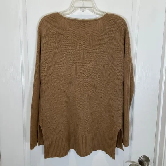 Ply Cashmere Sweater Oversized Drop Shoulders Tan Brown Boat Neck S