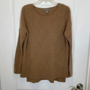 Ply Cashmere Sweater Oversized Drop Shoulders Tan Brown Boat Neck S