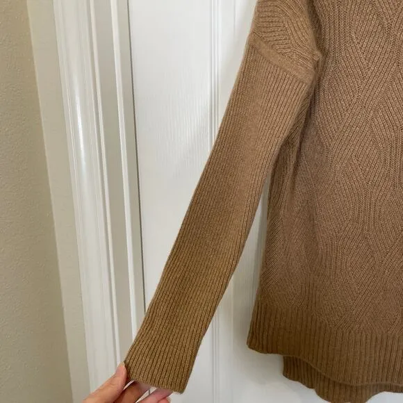 Ply Cashmere Sweater Oversized Drop Shoulders Tan Brown Boat Neck S