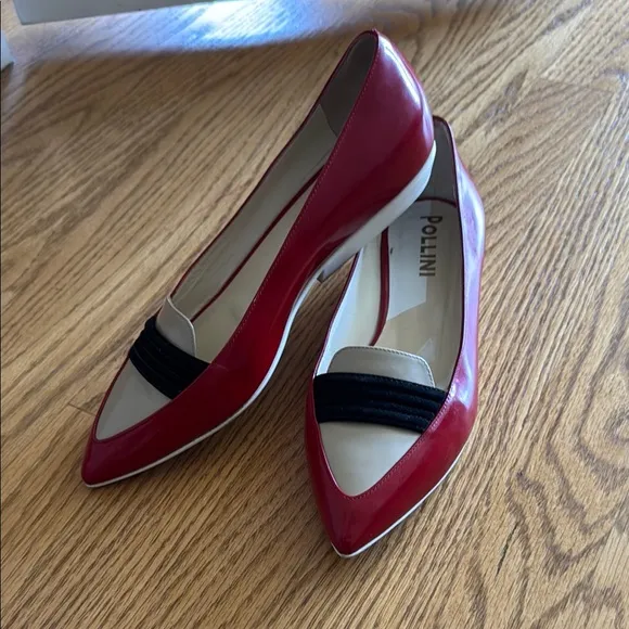Pollini Red and Black Flats with Modern Color-Blocking