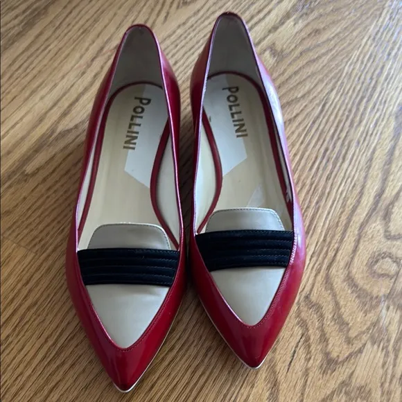 Pollini Red and Black Flats with Modern Color-Blocking