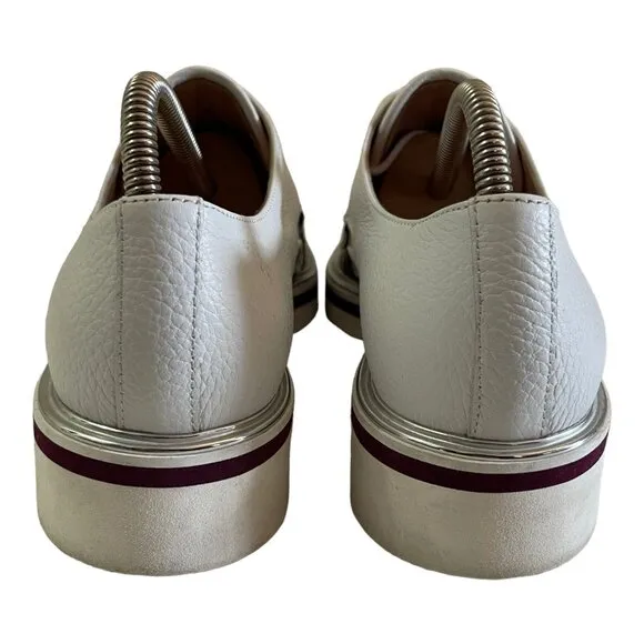 POLLINI Size 39 Laced Leather Shoes Burgundy Silver Woven Plaid Derby