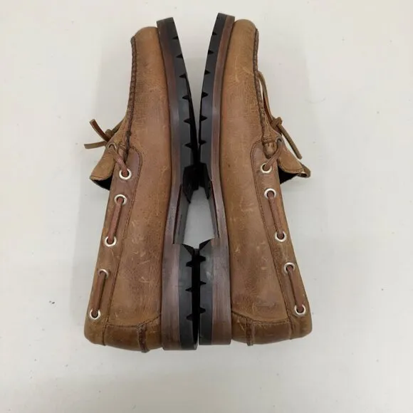 Polo Ralph Lauren Alm Brown Leather Slip On Boat Deck Loafers Shoes Mens 8.5 D