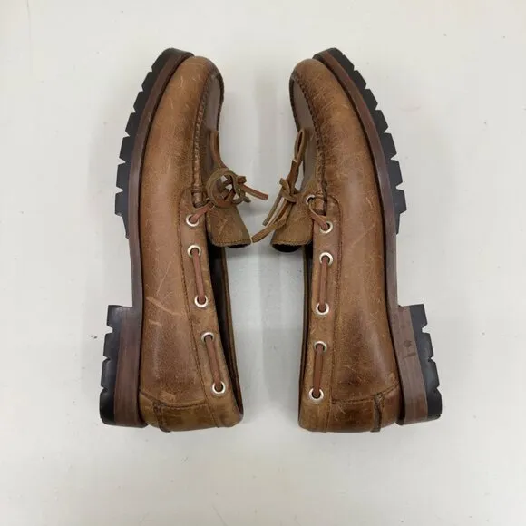 Polo Ralph Lauren Alm Brown Leather Slip On Boat Deck Loafers Shoes Mens 8.5 D