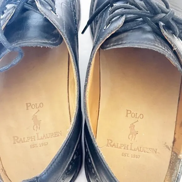 Polo Ralph Lauren Leather Asher Wing Tip Oxford Dress Shoes Black Preppy‎ Sz 8D