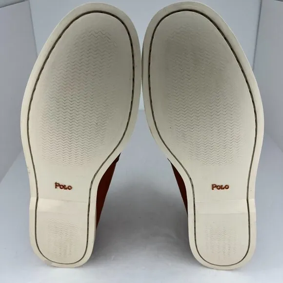 Polo Ralph Lauren Mens Bienne Canoe Orange Leather Slip On Size 13 D Boat Shoes