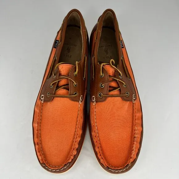 Polo Ralph Lauren Mens Bienne Canoe Orange Leather Slip On Size 13 D Boat Shoes