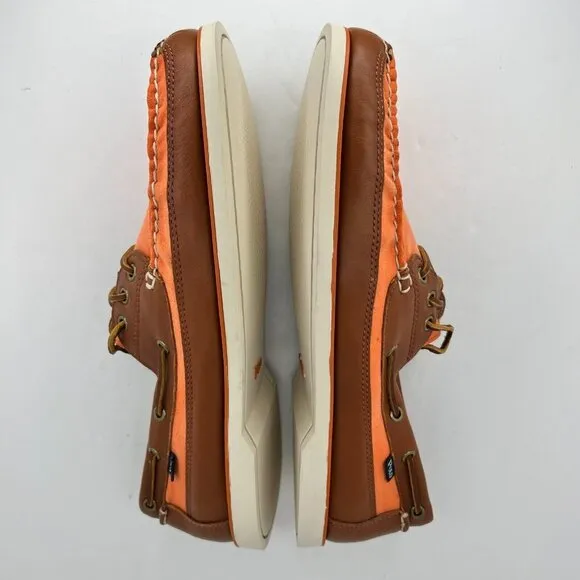 Polo Ralph Lauren Mens Bienne Canoe Orange Leather Slip On Size 13 D Boat Shoes