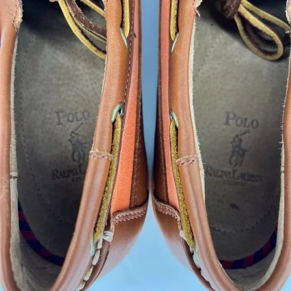 Polo Ralph Lauren Mens Bienne Canoe Orange Leather Slip On Size 13 D Boat Shoes