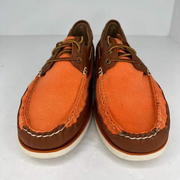 Polo Ralph Lauren Mens Bienne Canoe Orange Leather Slip On Size 13 D Boat Shoes