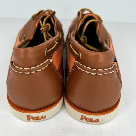 Polo Ralph Lauren Mens Bienne Canoe Orange Leather Slip On Size 13 D Boat Shoes