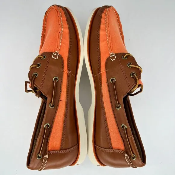 Polo Ralph Lauren Mens Bienne Canoe Orange Leather Slip On Size 13 D Boat Shoes