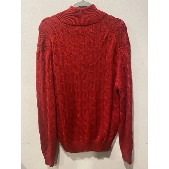 Polo Ralph Lauren Men's Red Cable Knit Fisherman Cotton Sweater Sz L Preppy